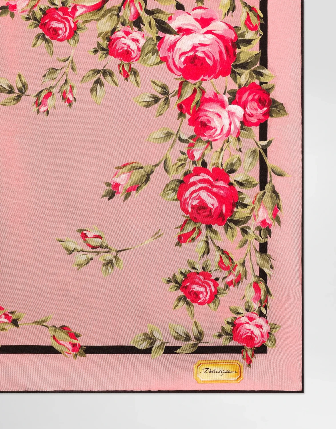 Шелковый твиловый платок с принтом букета роз 70x70 DOLCE & GABBANA, розовый — фото 2