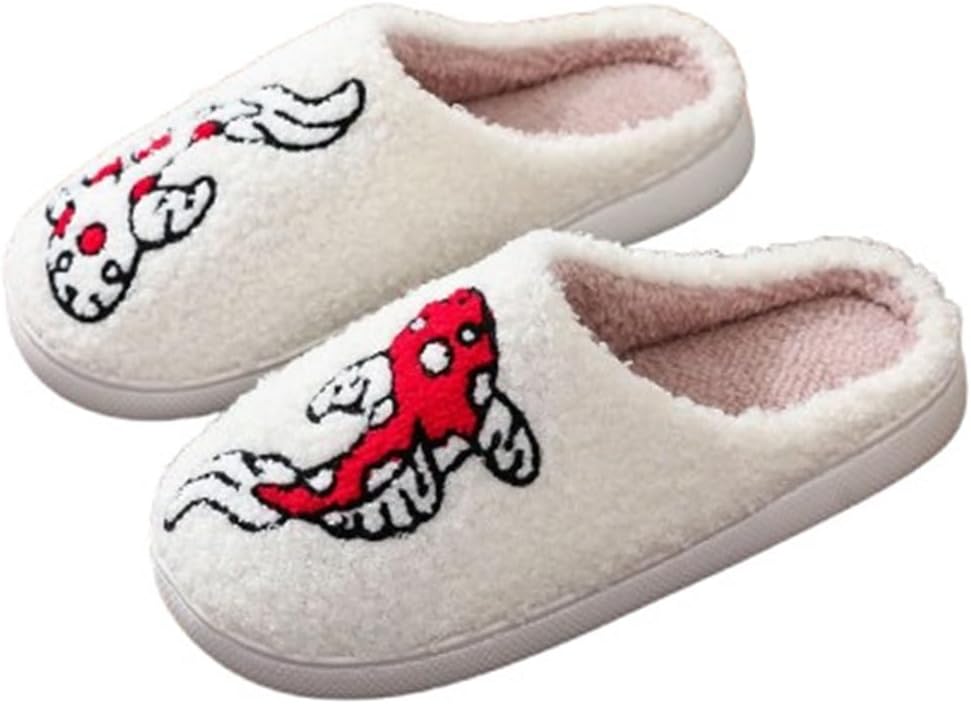 

Забавные тапочки для женщин и мужчин, мягкие плюшевые пушистые с мультяшными животными, теплые, с нескользящей подошвой, для дома и внутреннего использования Generic, Koi Fish