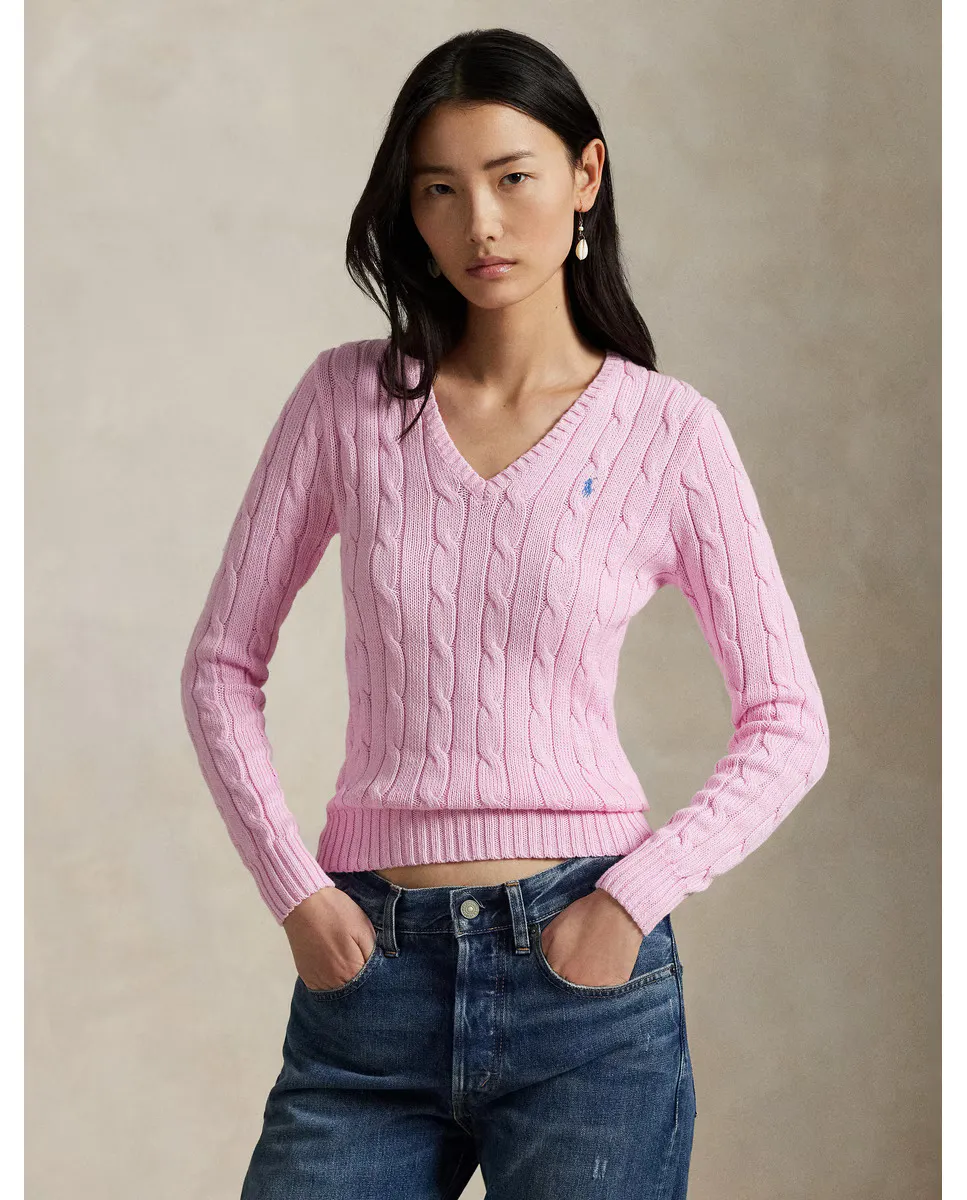 

Женский хлопковый свитер с V-образным вырезом Polo Ralph Lauren, розовый