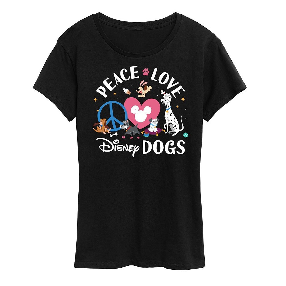 

Женская футболка с рисунком Disney Dogs Peace Love Dogs, черный
