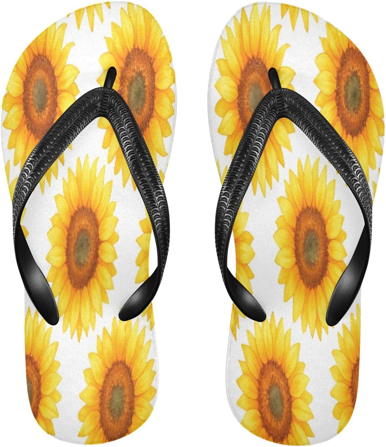 

Сандалии вьетнамки белые с подсолнухами для пляжа и душа, резиновые противоскользящие летние тапочки для мужчин и женщин Sinestour