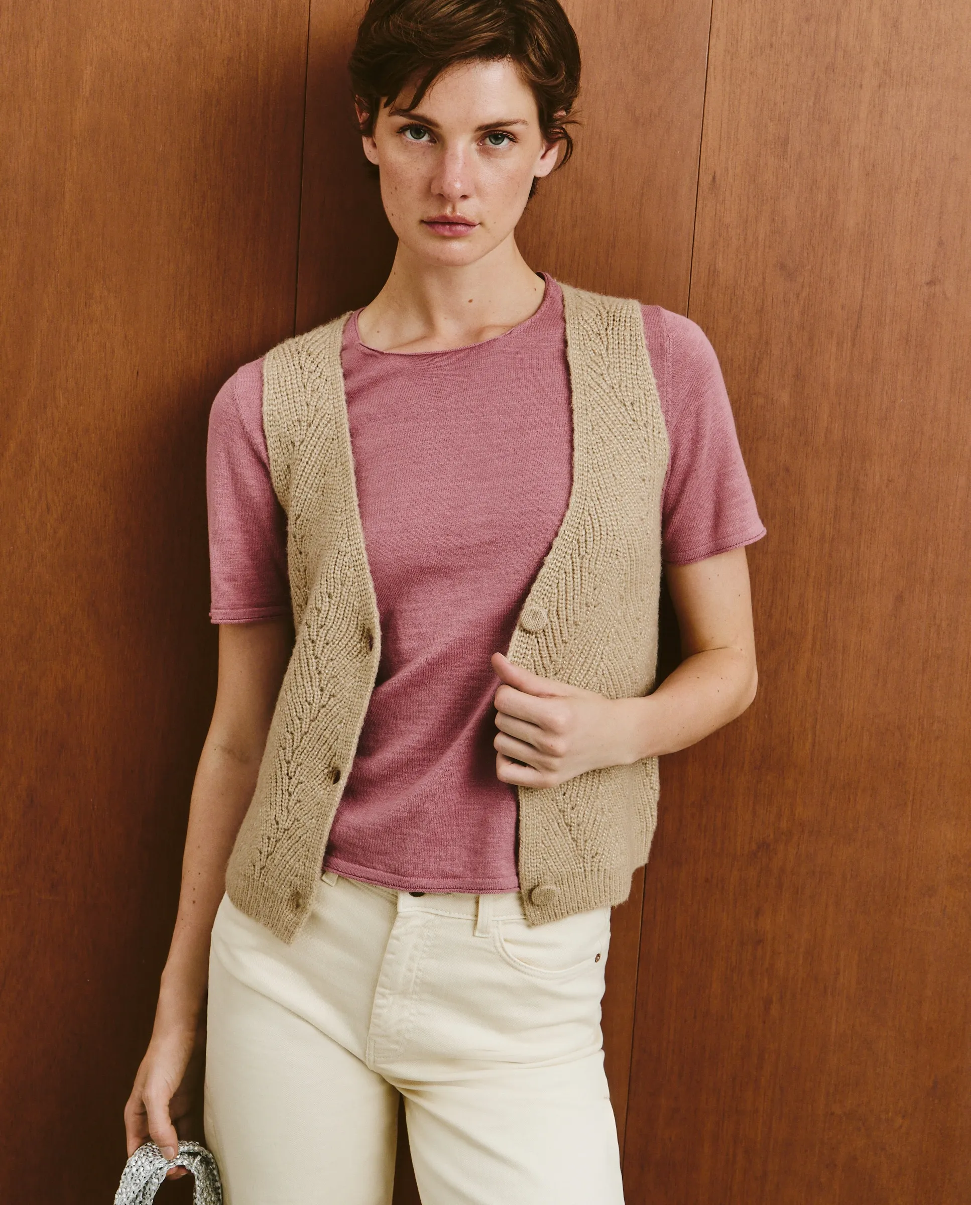 

Женский фантазийный вязаный жилет Southern Cotton, песочный