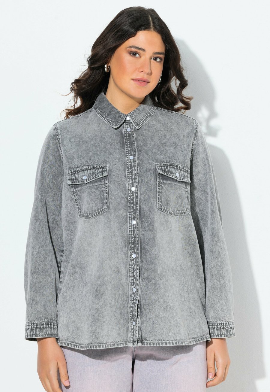 

Блуза Ulla Popken LONG SLEEVE , Pale Grey Denim/Light Grey