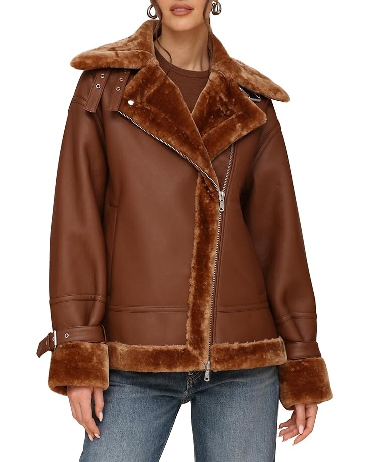 

Пальто Avec Les Filles Oversized Faux Shearling Moto Coat, цвет Whiskey