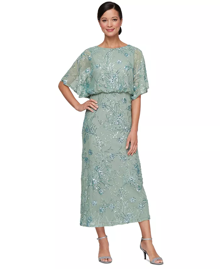 

Женское платье миди с пайетками в стиле блузон SL Fashions, зеленый