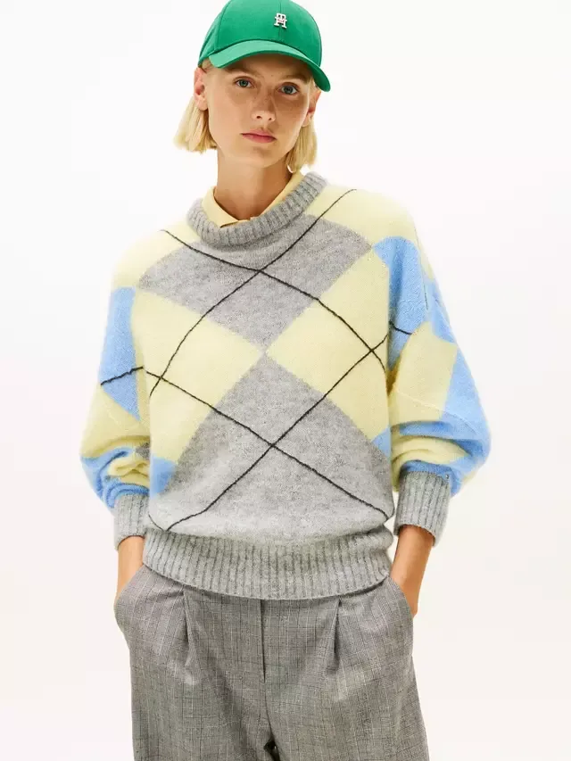 Свитер Argyle из смеси шерсти альпаки, серый/разноцветный Tommy Hilfiger