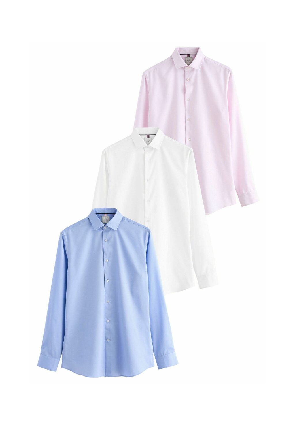 Комплект рубашек Next Regular Fit Easy Care Textured Single Cuff, 3 предмета, белый/синий/розовый — фото 3