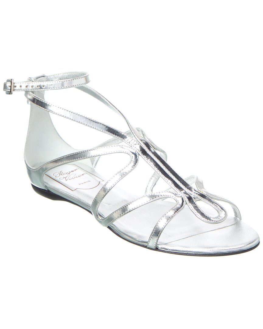 Roger Vivier Ondulation Leather Sandal, серебряный