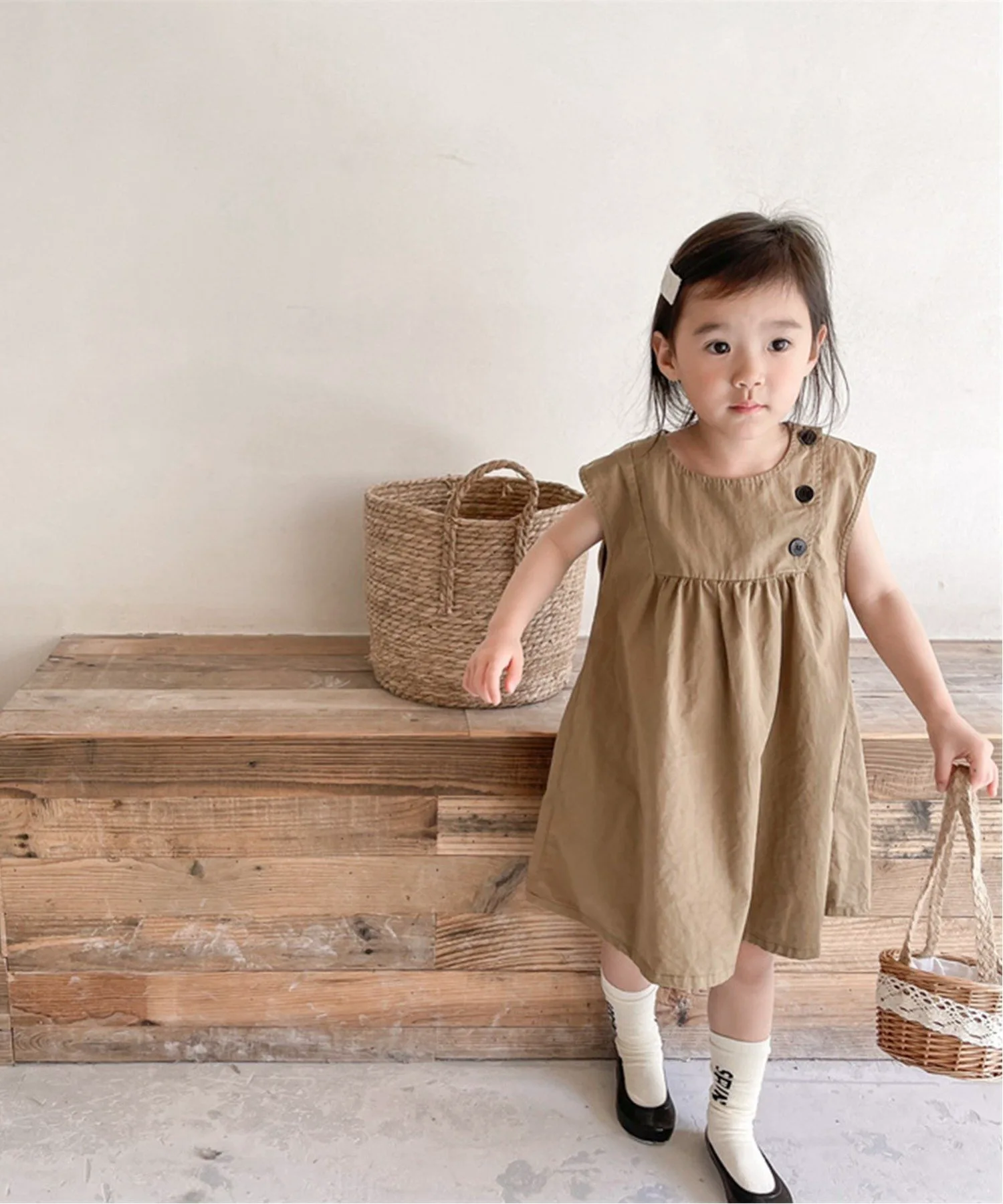 Детское хлопковое платье корейского производства aimoha KIDS/ aimoha KIDS, цвет Dark Beige