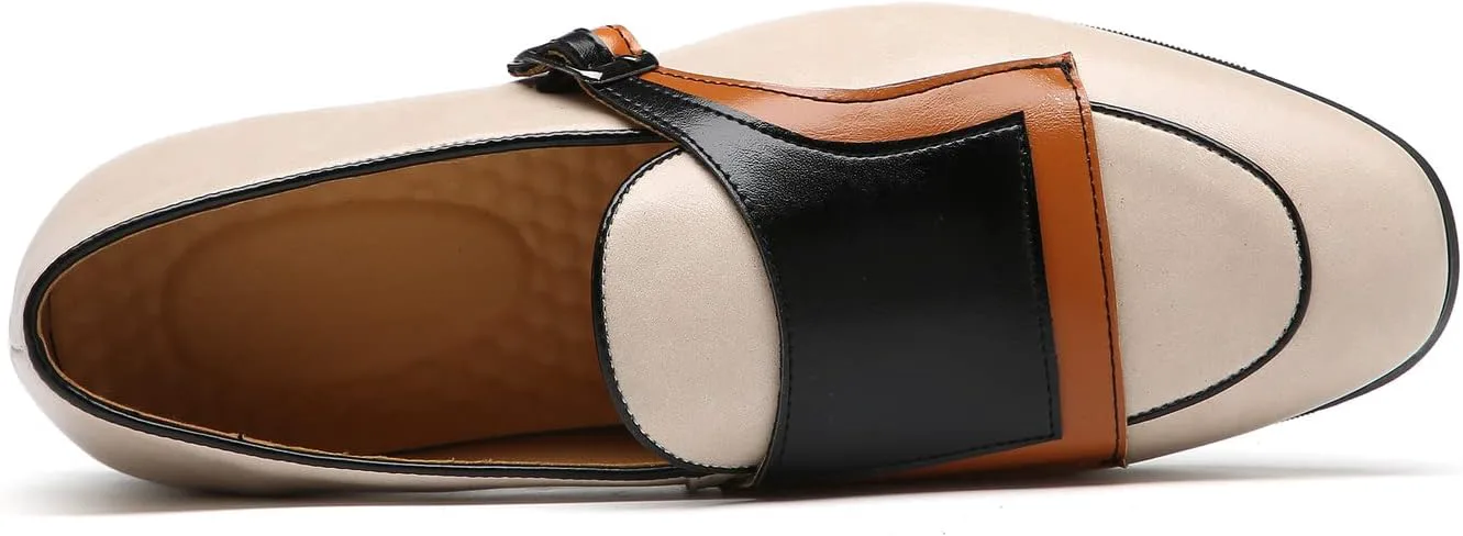Santimon Mens Locafers с монахским ремешком Повседневная формальная деловая обувь Мокасины Тапочки для курения, бежевый — фото 3
