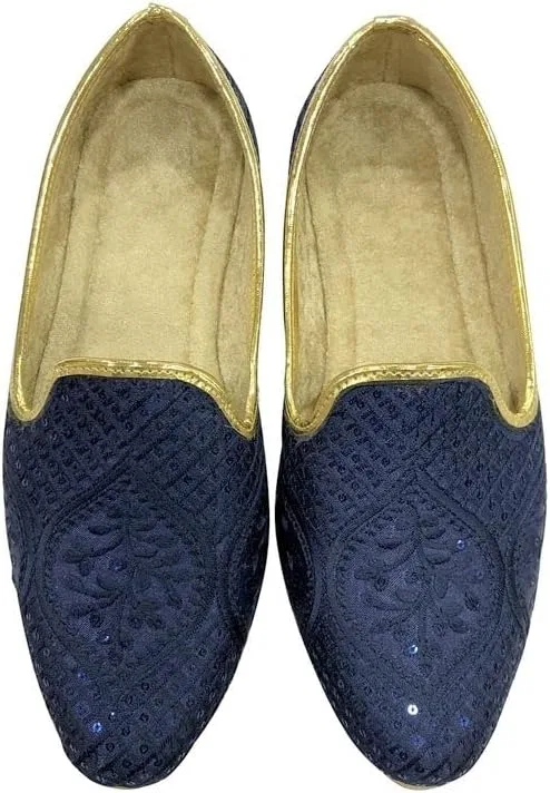 Step n Style Мужские панджабские джутти, традиционная этническая обувь моджари, свадебные лоферы шервани, синие лоферы ручной работы с вышивкой Juttis — фото 2