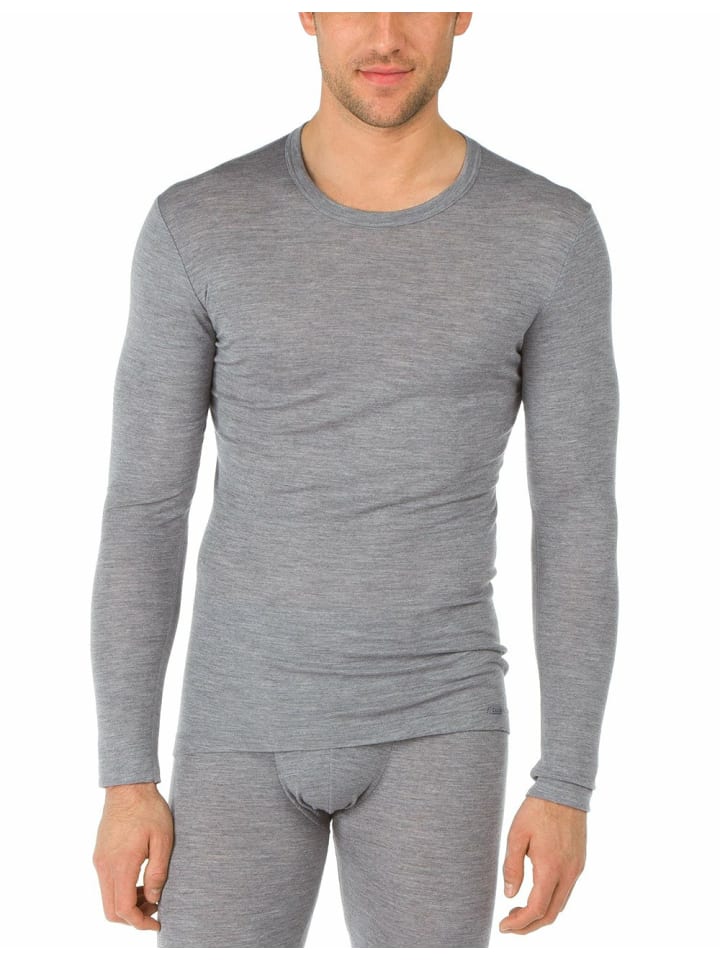 

Мужская рубашка с длинными рукавами и круглым вырезом платинового цвета Calida