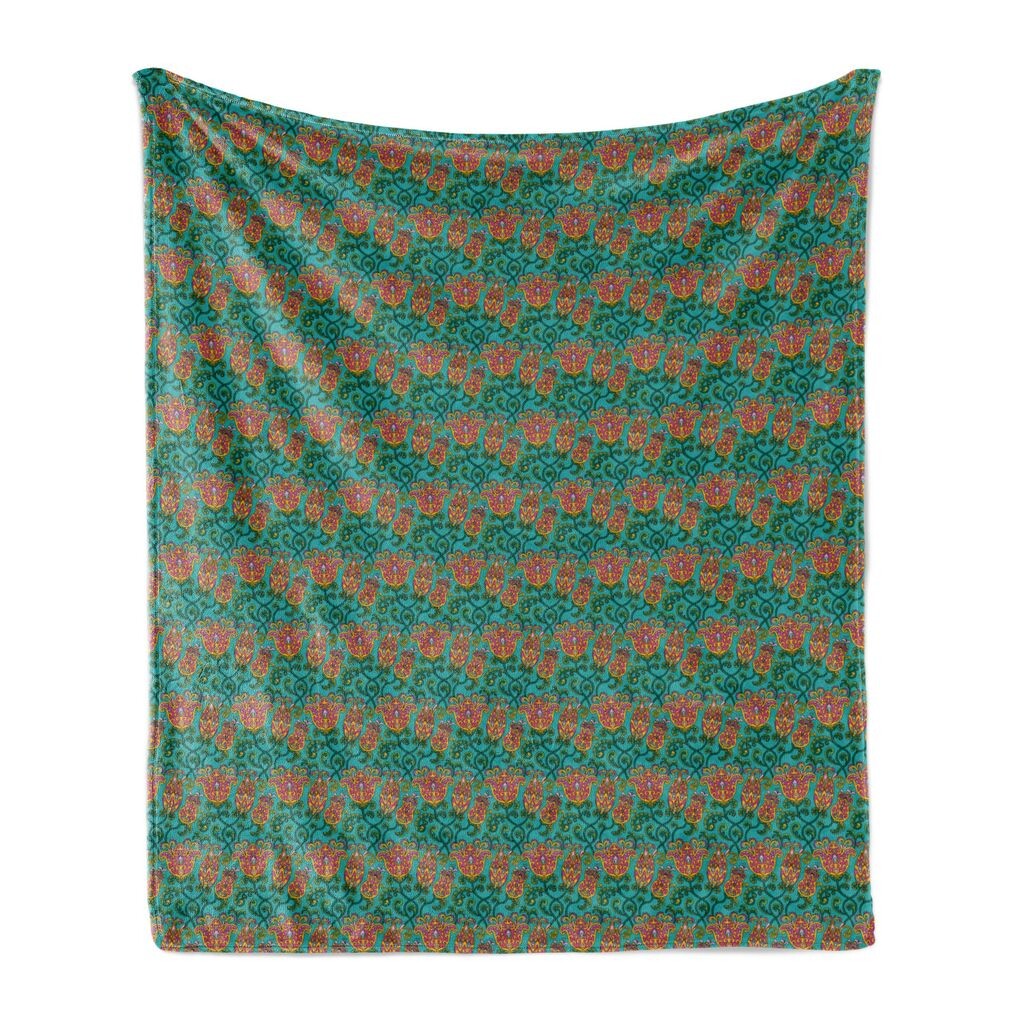 

ABAKUHAUS Vintage Flowers Мягкое фланелевое флисовое одеяло, тюльпаны с народным мотивом, уютный плюш для использования в помещении и на улице, 125 x 175 см, разноцветный