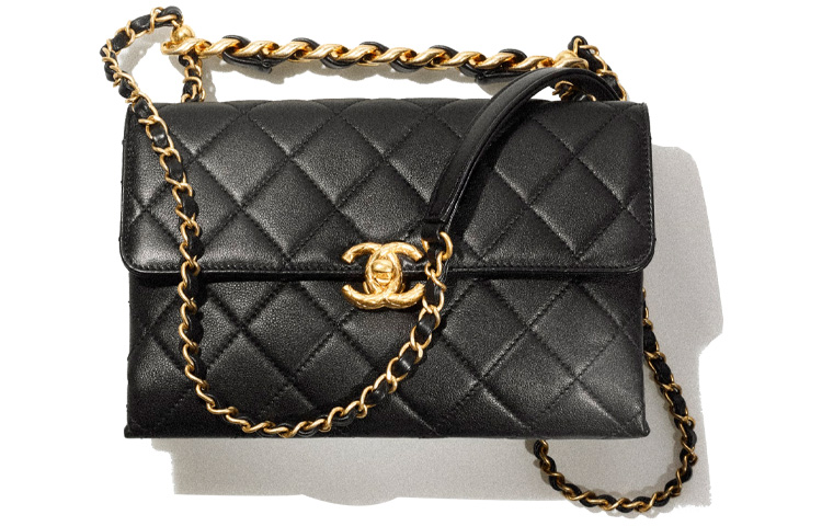 

CHANEL Сумка-клапан из коровьей кожи 22SS, через плечо, женская, черная, Trumpets
