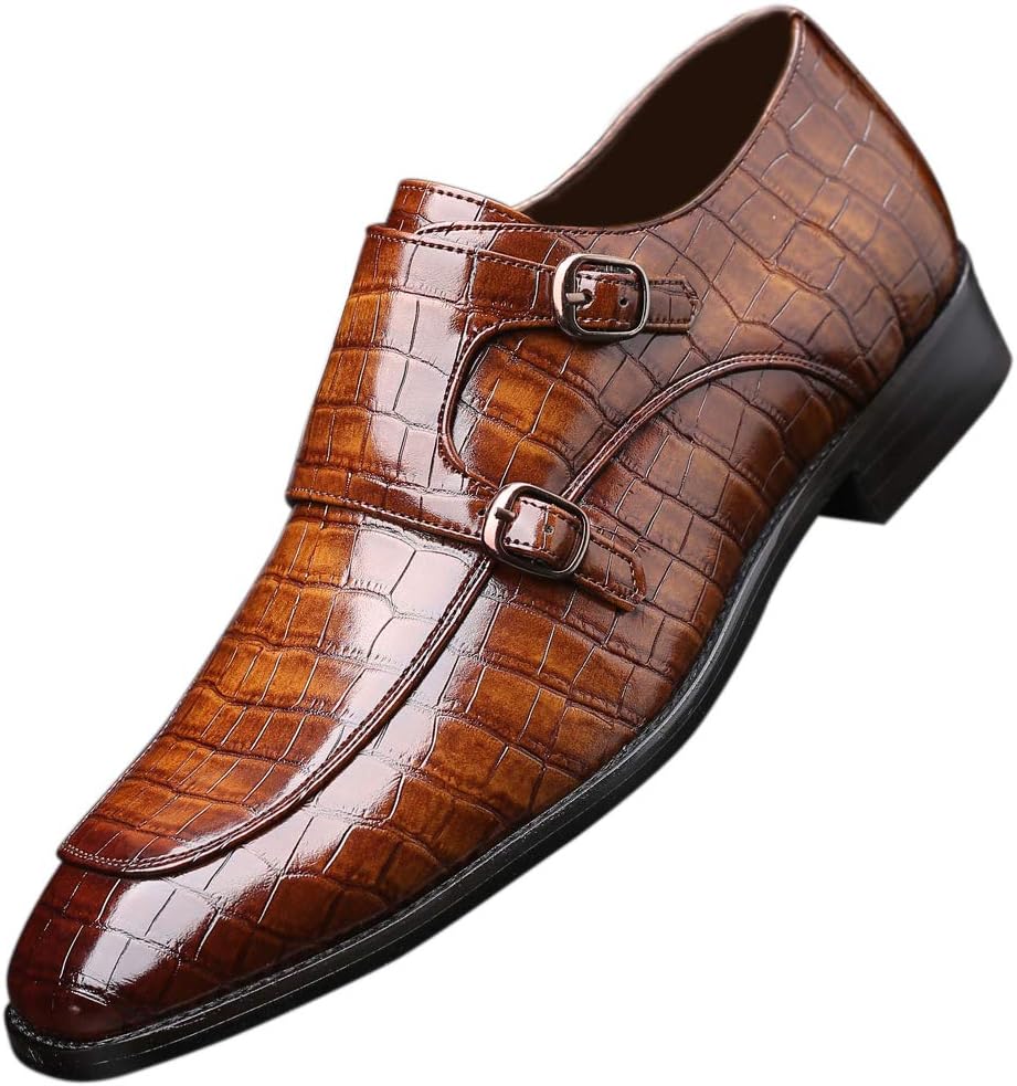 

Мужские кожаные лоферы с двойной монк-ремешком, слипоны, формальная и повседневная обувь для мужчин, удобные деловые туфли Santimon, коричневый