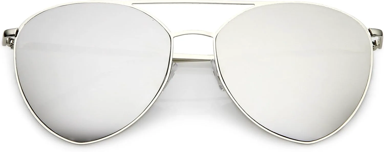 

zeroUV - Увеличенные тонкие металлические солнцезащитные очки-авиаторы с двойной перекладиной, зеркальными плоскими линзами и оправой 62 мм, Silver / Silver Mirror