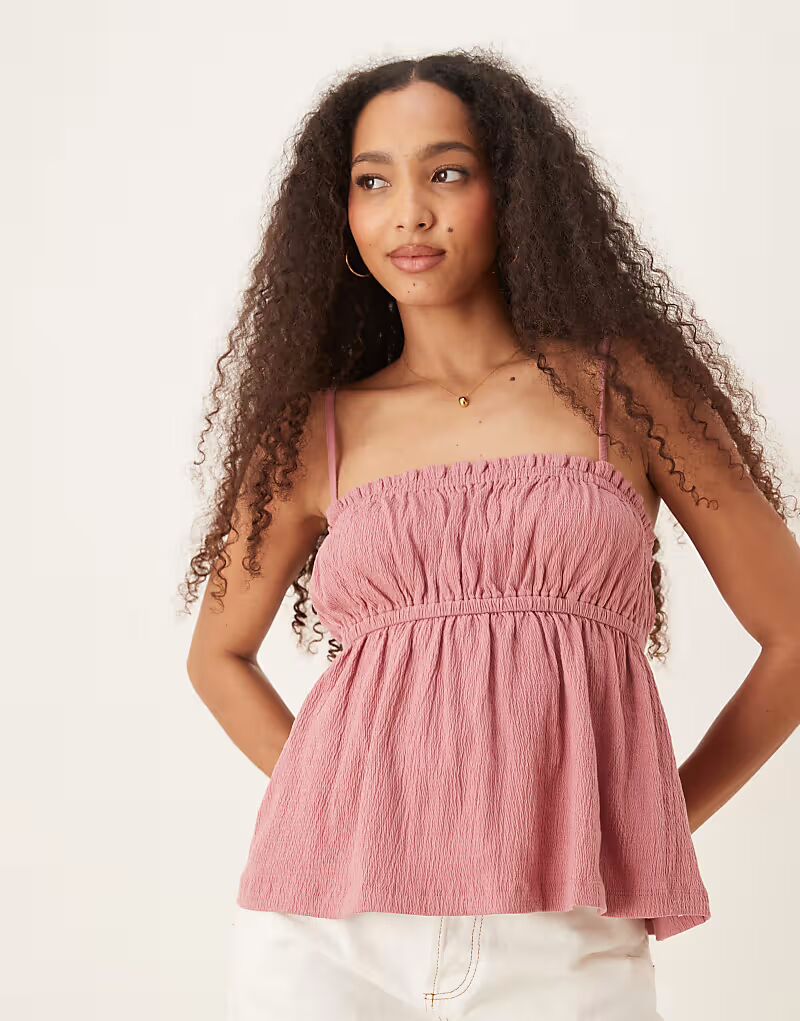 

Топ на бретельках ASOS DESIGN с жатой текстурой цвета пыльной розы