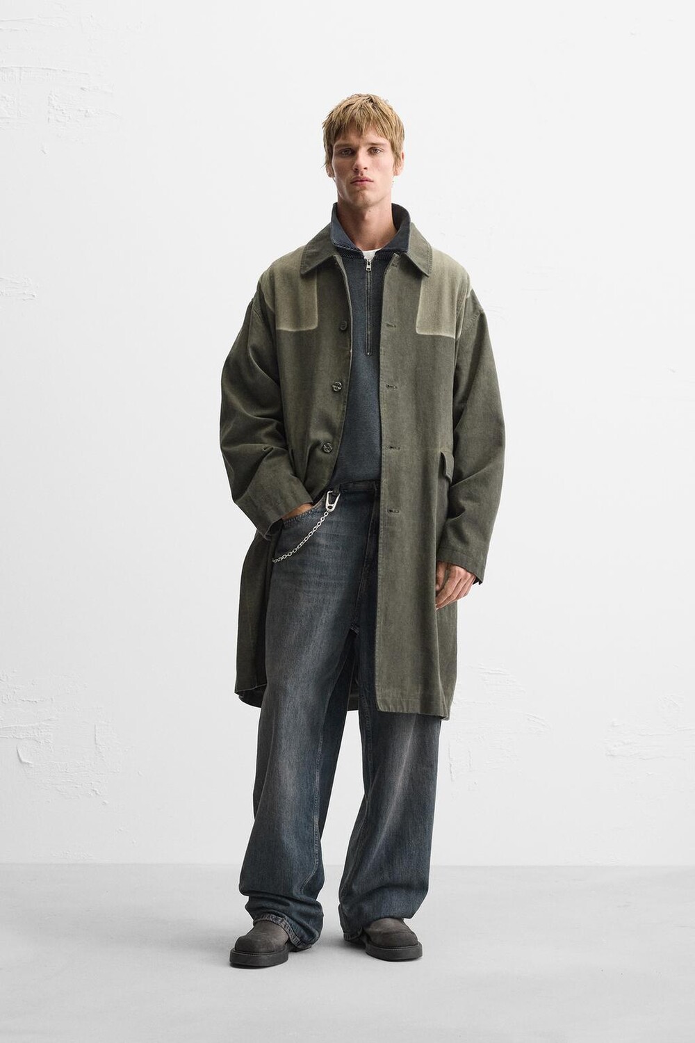 

Пальто цветного блока с потиранием ZARA, зеленый