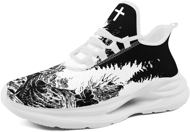 

Готические кроссовки для мужчин и женщин, спортивная обувь в стиле Дарк Арт с черепом, легкие сетчатые кроссовки, панк-стритвир, беговые кроссовки Awsole, белый/черный