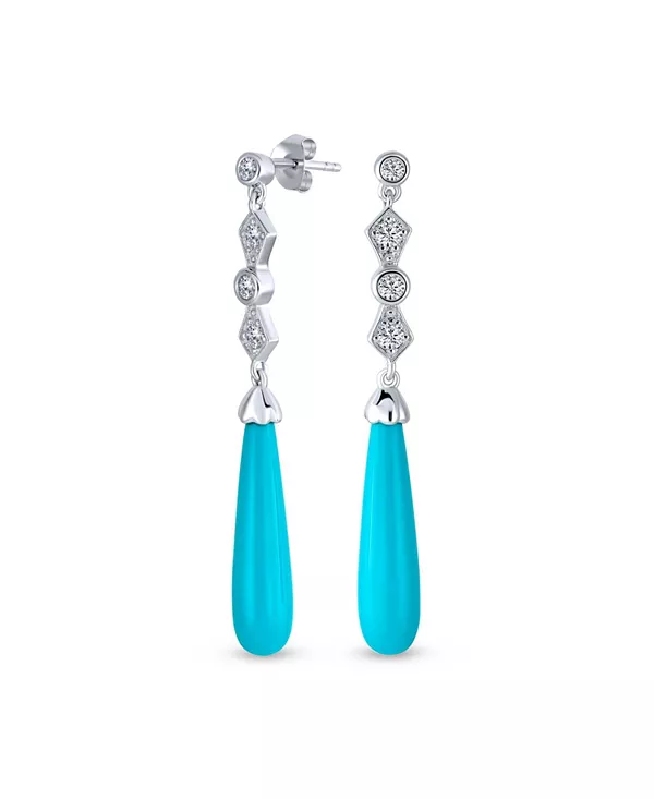 

Элегантные длинные серьги-люстры с линейным кубическим цирконием, стабилизированным бирюзой, удлиненной формы каплевидной формы, стерлинговое серебро Bling Jewelry, blue