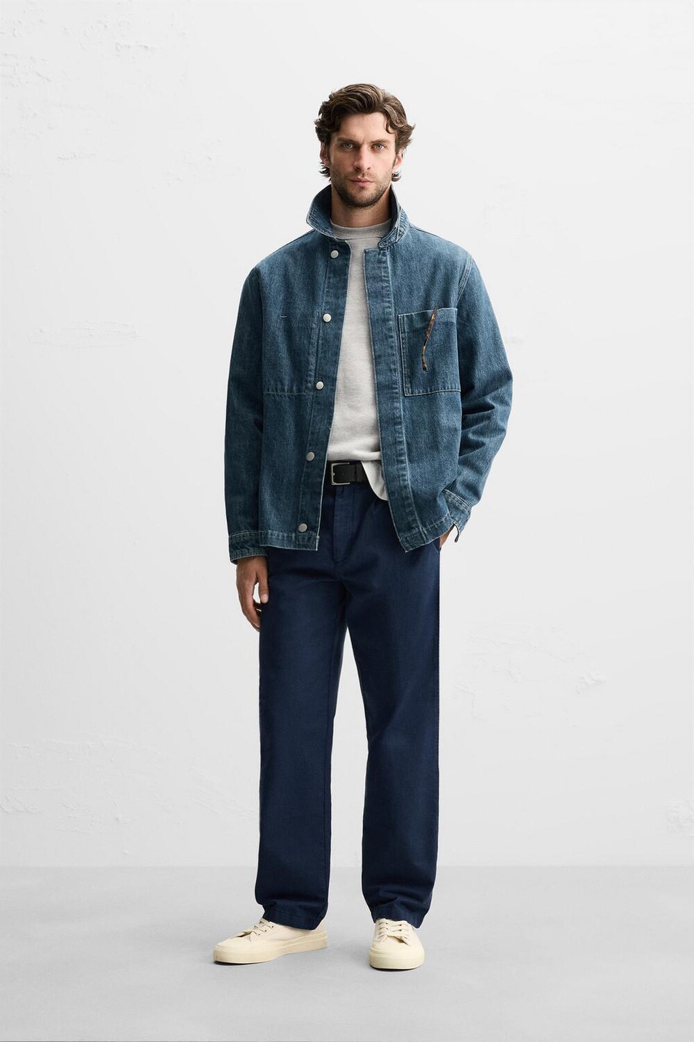 

Брюки из текстурированного хлопка ZARA, темно-синий