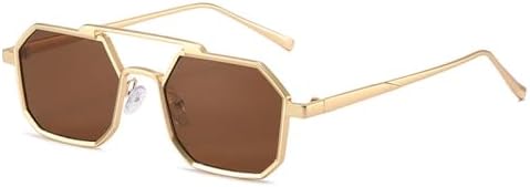 

Ретро солнцезащитные очки с двойной перемычкой, многоугольными и квадратными металлическими оправами для женщин, модные модели, солнцезащитные очки UV400 для мужчин MTZJH, Golden Tea