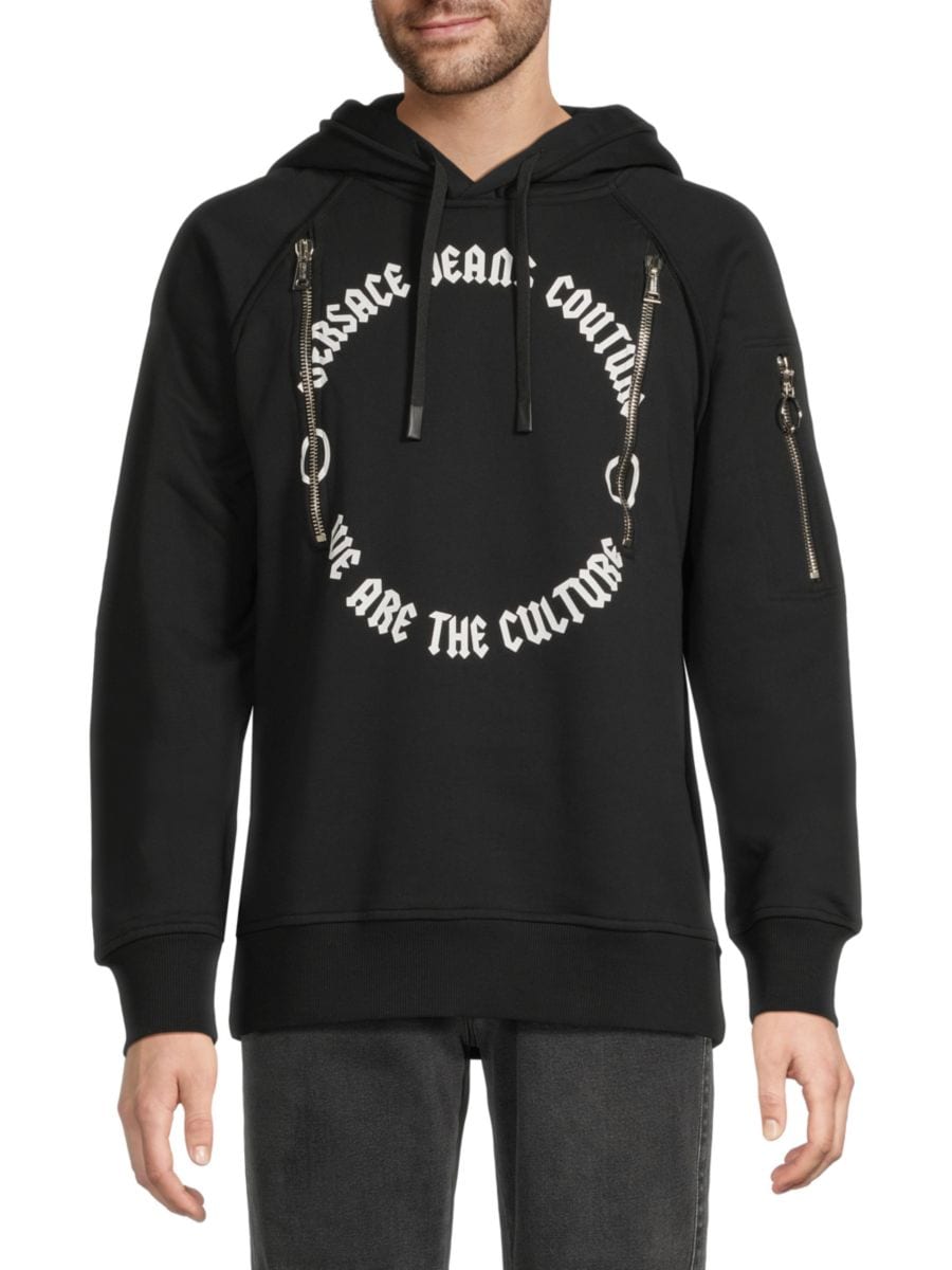 

Толстовка с капюшоном из флиса с логотипом Versace Jeans Couture, черный