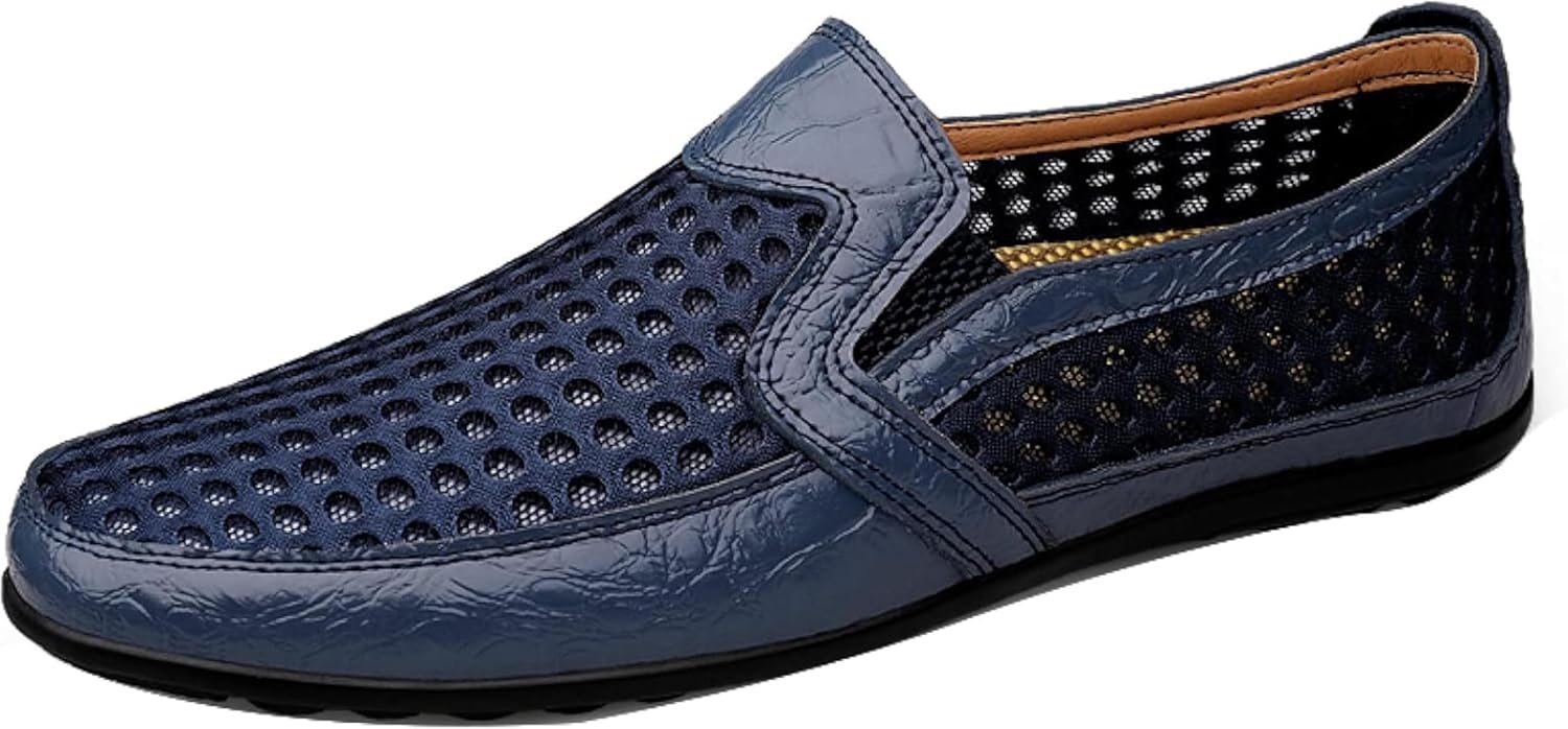 

Мужские мокасины OXCOWNIU с сеткой и вырезами на скользящих вставках для вождения, удобные плоские туфли, формальная обувь, синий