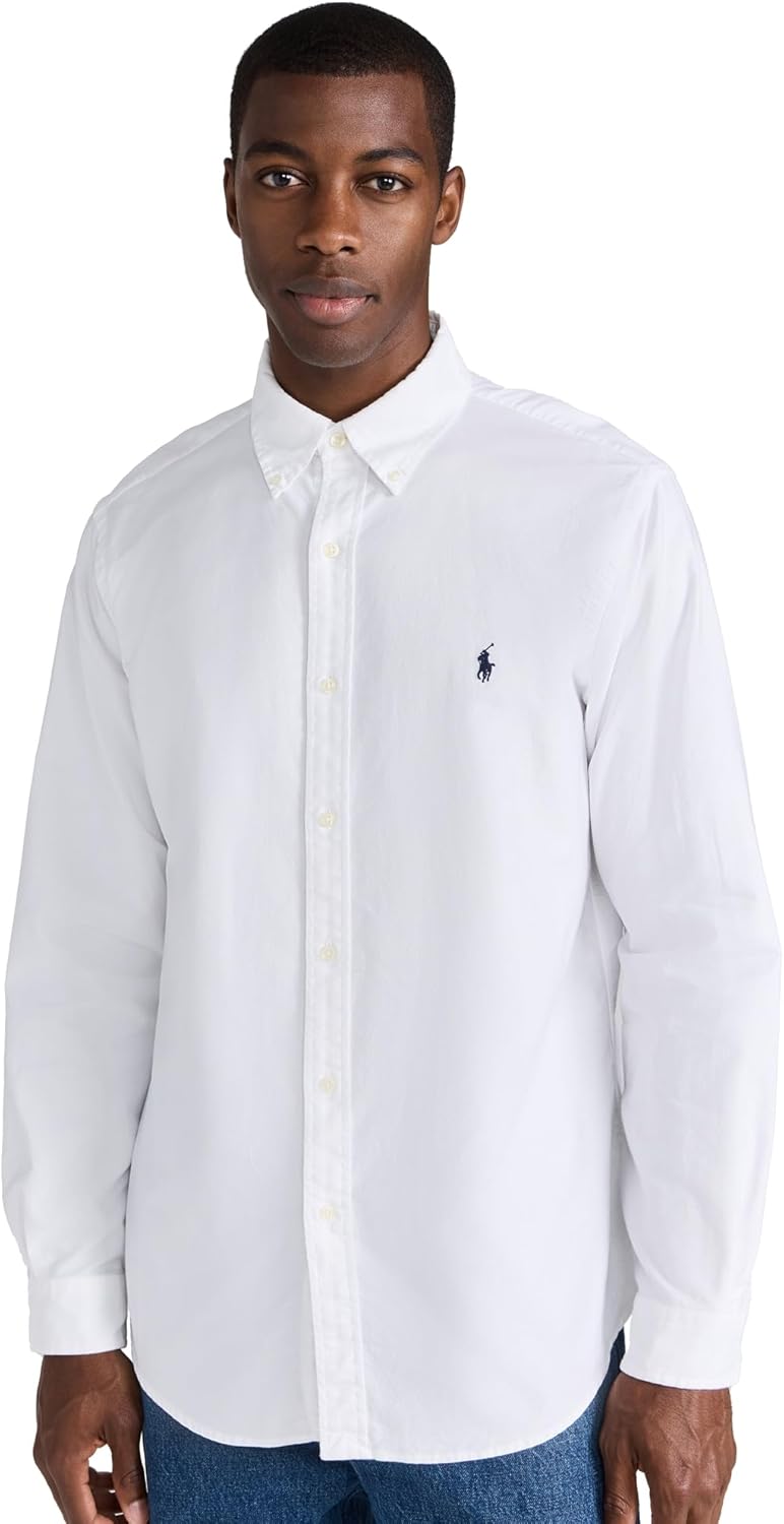 

POLO RALPH LAUREN Мужская классическая рубашка Oxford с окраской в готовом виде, White