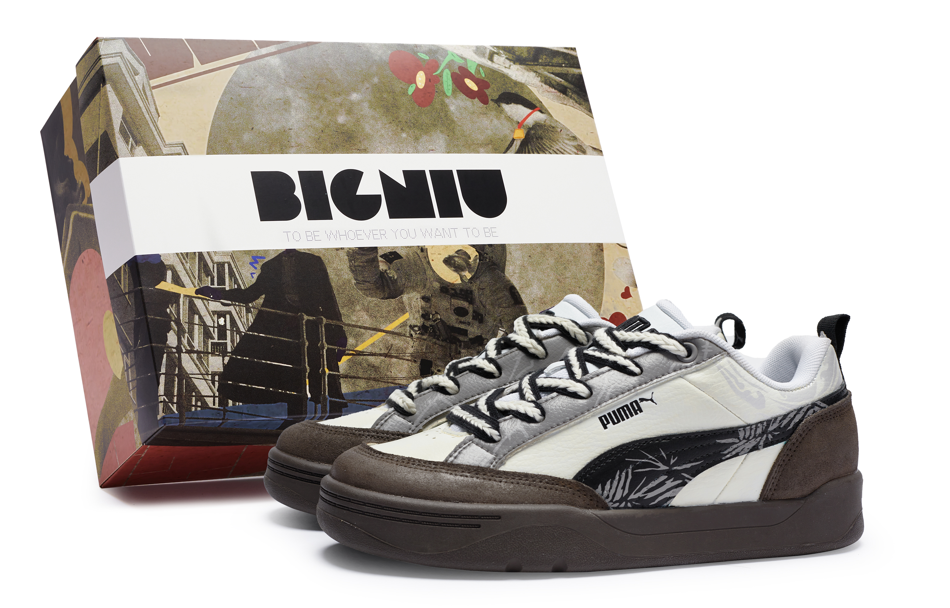 Кроссовки Puma Park Lifestyle Skateboarding Shoes Unisex Low-top Angora/True Brown/Black, черный