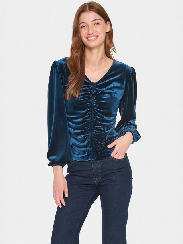 

Бархатная блузка с рюшами heba Saint Tropez, цвет Titan Blue