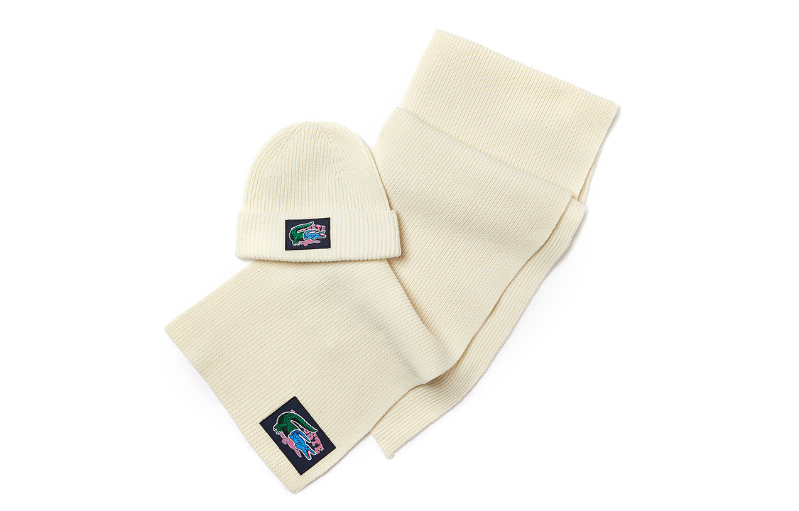 

LACOSTE Шерстяная унисекс шапка бежевая, White