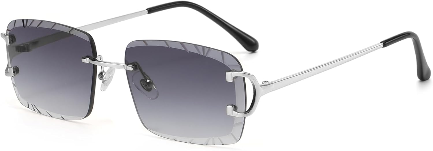 

Ретро-солнцезащитные очки без оправы прямоугольной формы для мужчин и женщин, роскошные квадратные очки без оправы, модные, с алмазной огранкой FLJMRAVER, A8* Silver / Gradient Grey