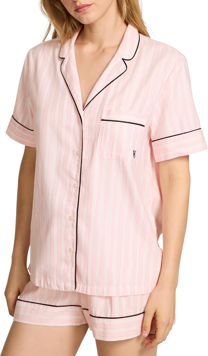 

Пижамный комплект Victoria's Secret из фланели, футболка с коротким рукавом и шорты для сна, женская одежда для сна (XS-XXL), Pretty Blossom Multi Stripe Yd