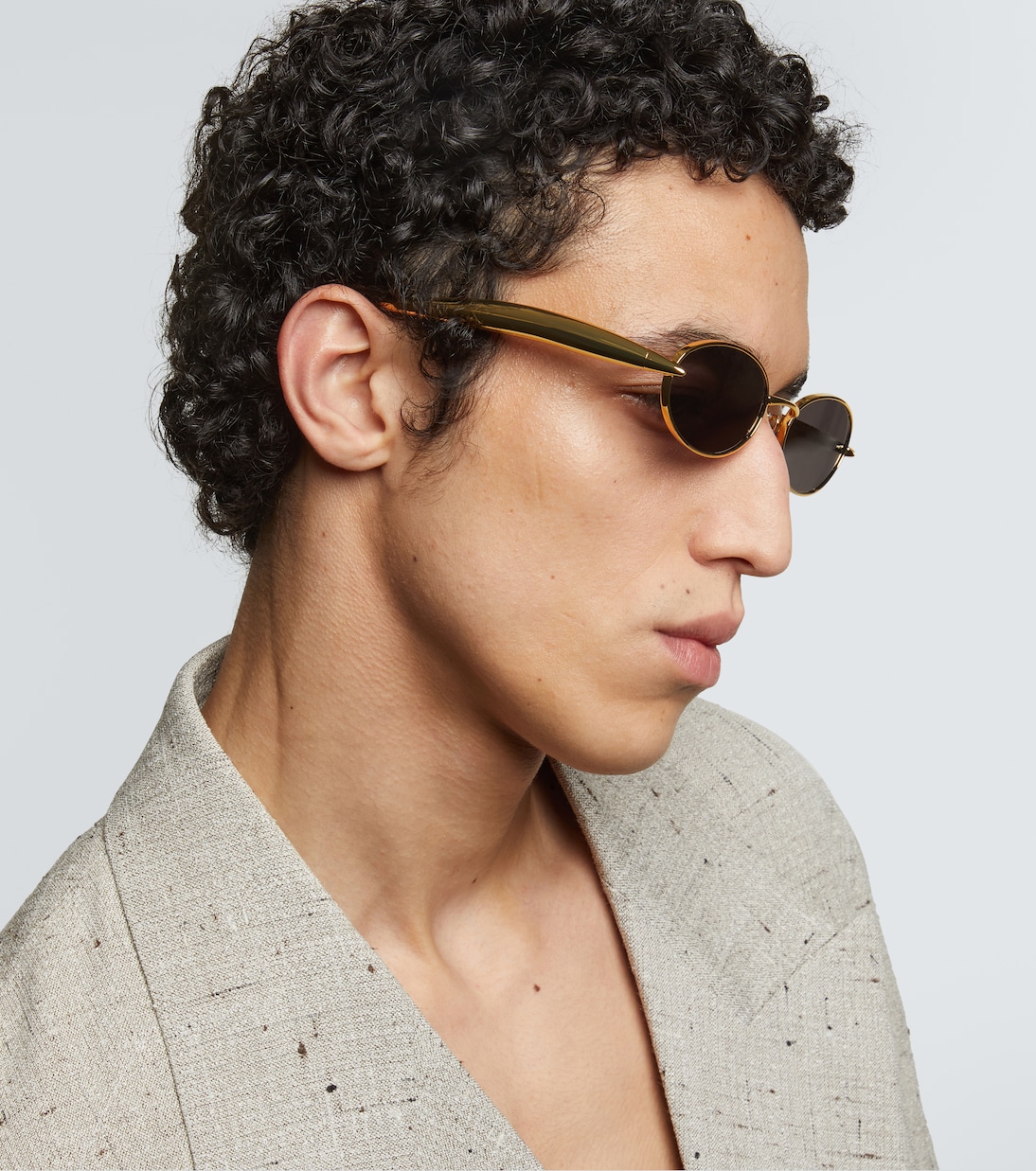 Овальные солнцезащитные очки Sardine Bottega Veneta, Gold-Gold-Grey — фото 3