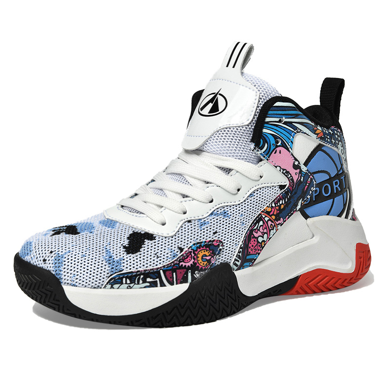 

Детские баскетбольные кроссовки с высоким берцем, устойчивые к скольжению и износу KUPE, черный/красный