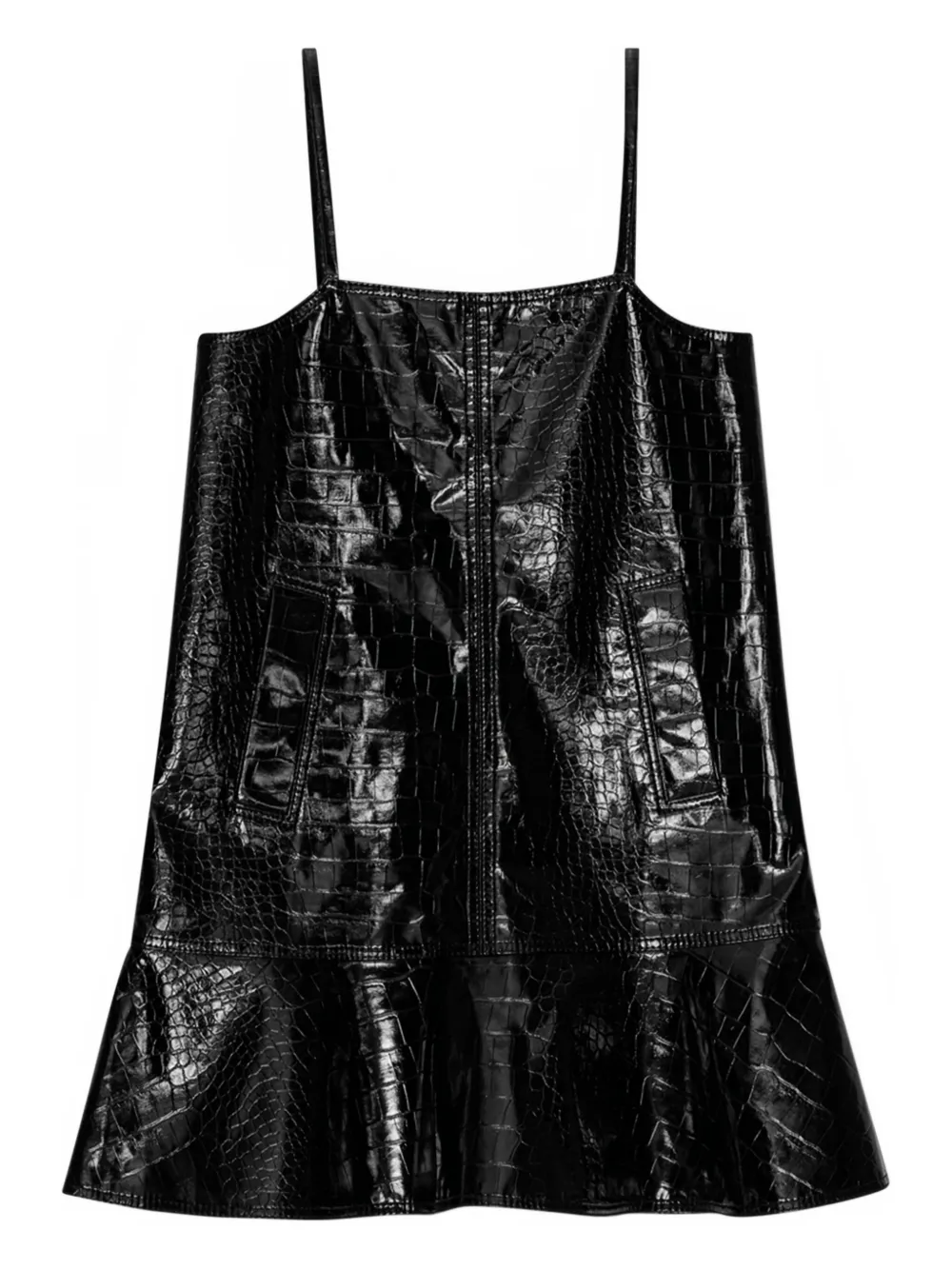 

Мини-платье клеш с эффектом кожи крокодила GANNI, черный