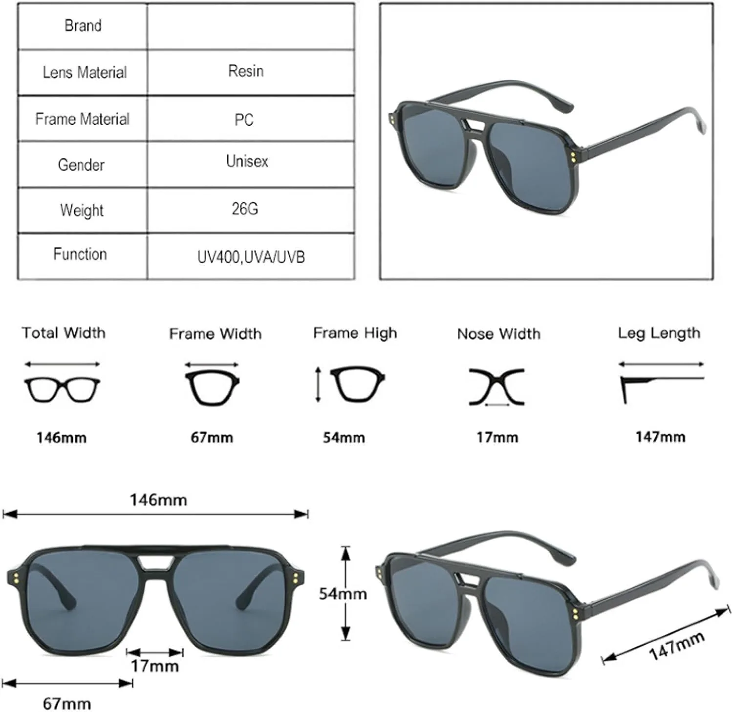 

Модные солнцезащитные очки с двойной перемычкой для женщин, ретро-стиль, с заклепками, защита от УФ-излучения для мужчин, градиентные, трендовые VVTWSSW, White Grey