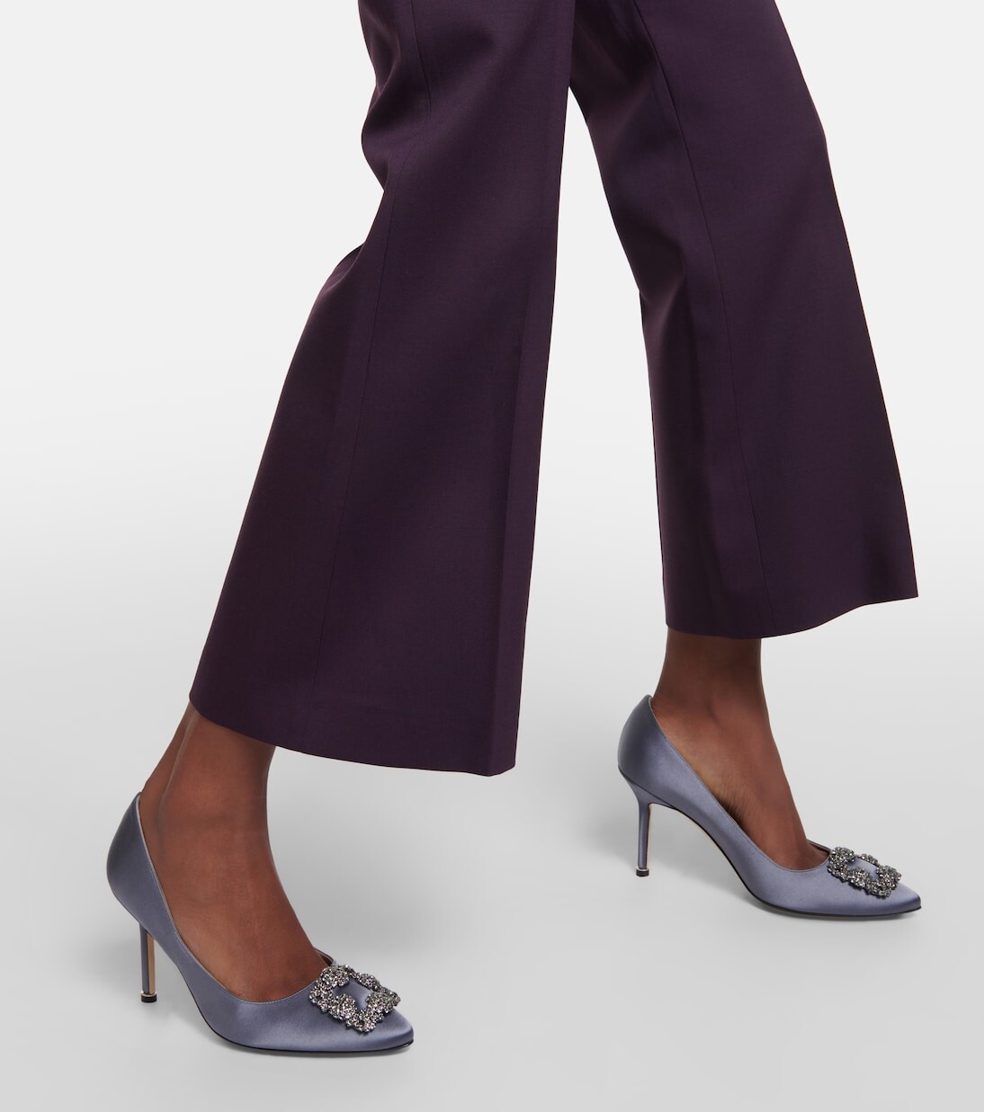 Атласные туфли hangisi 90 с декором Manolo Blahnik, серый — фото 4