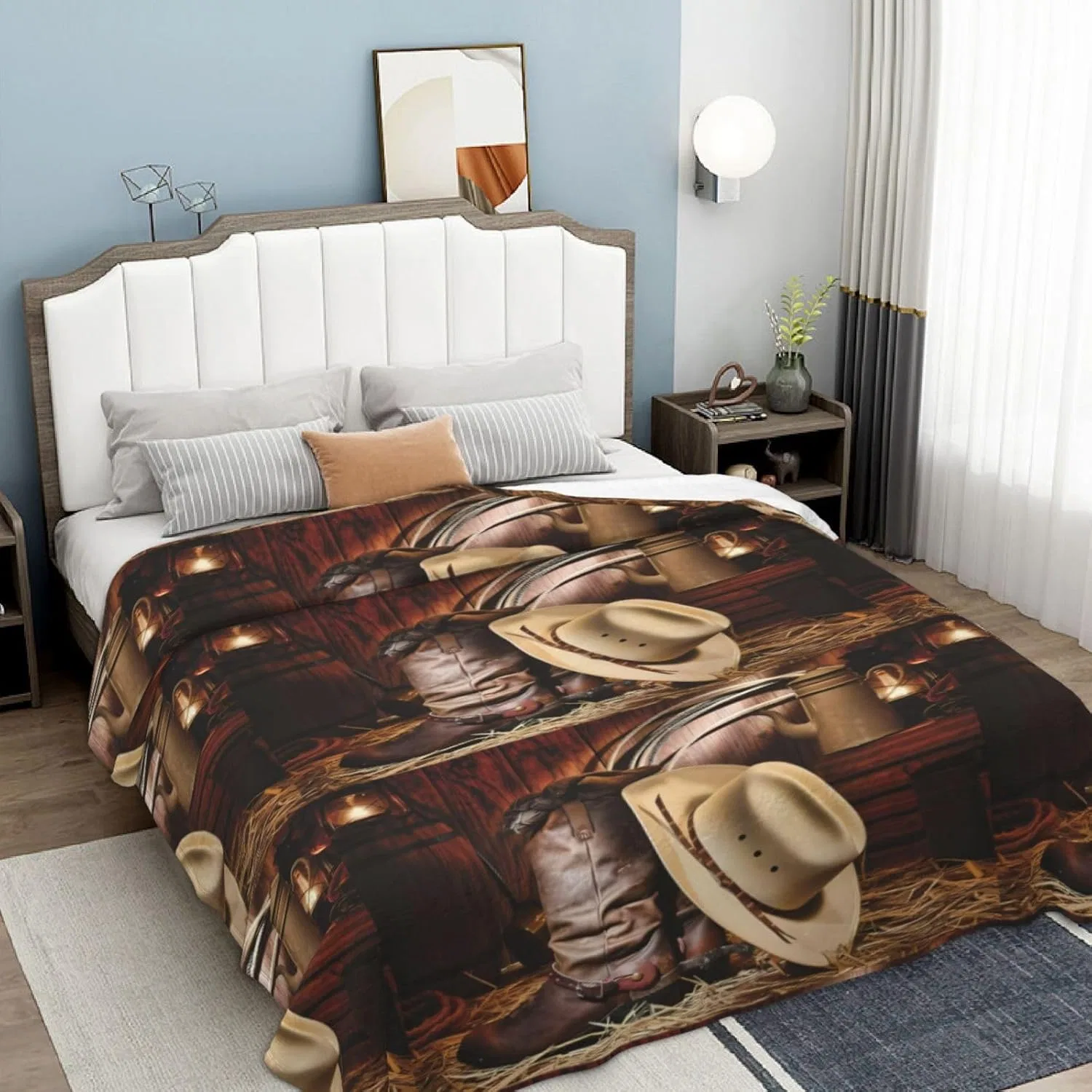 YYHHAOFA Ботинки Cowboy-Flanelldecke, schwarzer Hut, Westernstiefel, 167,6 x 228,6 cm dick: hautfreundlich, warm und bequem, pflegeleicht und langlebig — фото 3