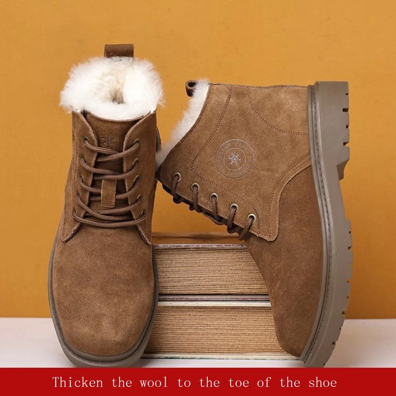 Мужские зимние ботинки с теплой меховой подкладкой, удобные для походов и работы на улице, противоскользящие, высокие ZHOUPULP, хаки — фото 2