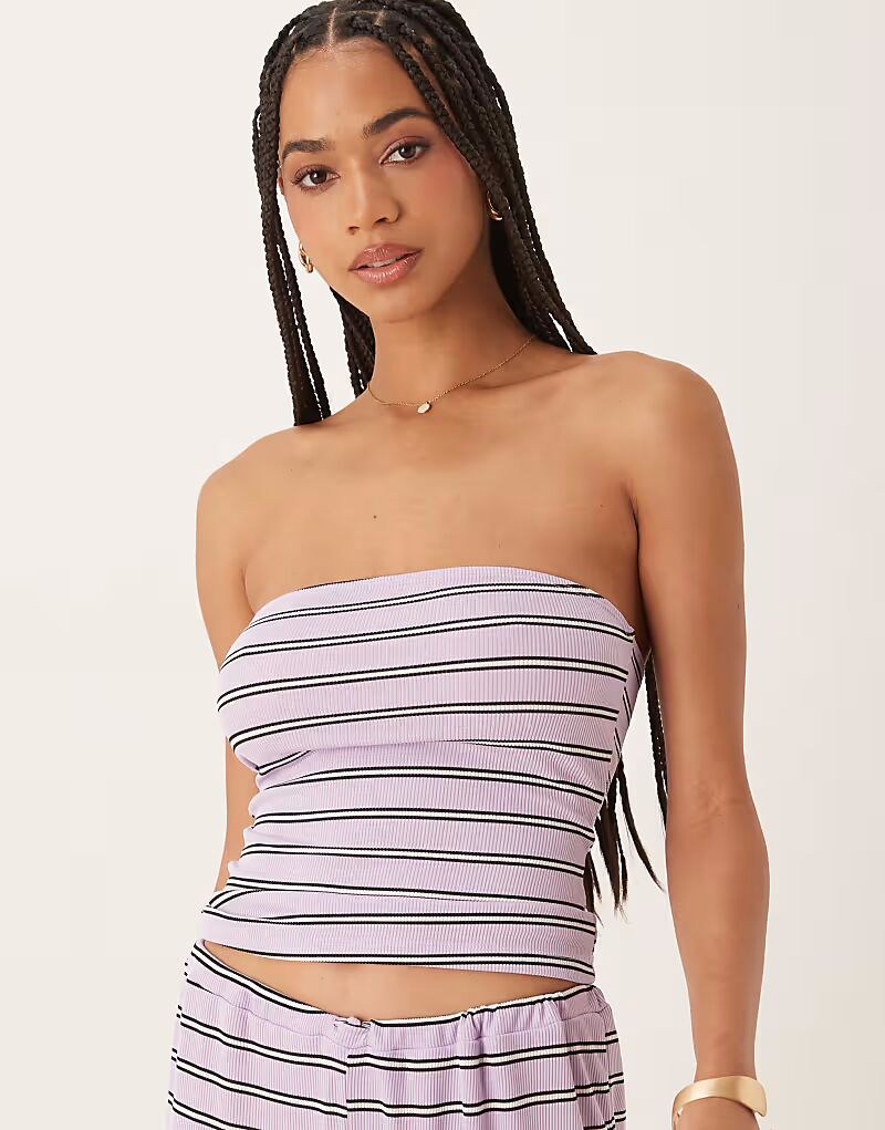 

ASOS DESIGN удлиненный бандо-комбинезон в сиреневую полоску