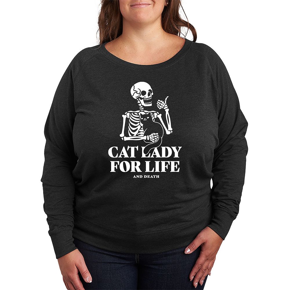 

Легкий свитшот из френч терри размера плюс Cat Lady For Life со скелетом Licensed Character, цвет Heather Charcoal