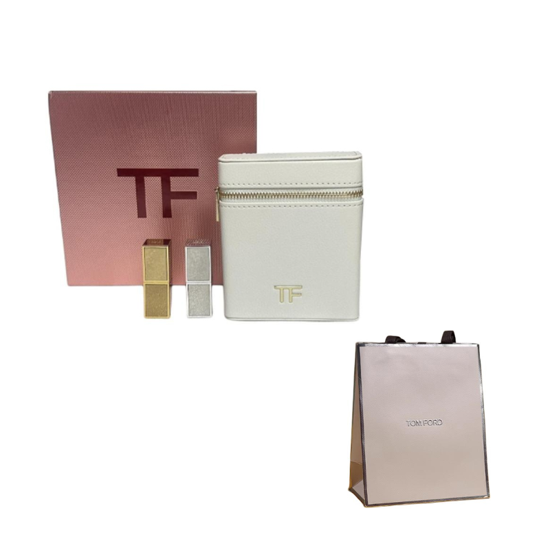

TOM FORD TF Box Limited Edition Gold Plated Lipsticks Glossy Shimmer 2 Pcs Set+Fanny Pack, Gift For Girlfriend Birthday Gift