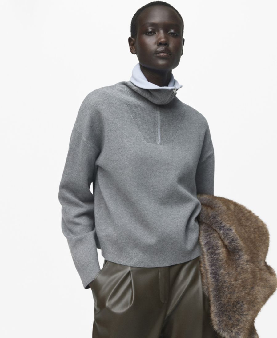 

Женский свитер с высоким воротником и застежкой-молнией MANGO, Gray