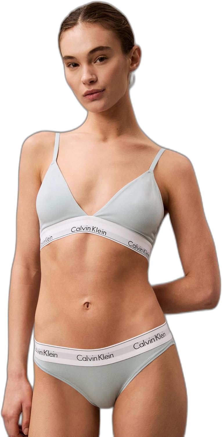 

Женский современный хлопковый бюстгальтер-бралетт Calvin Klein с треугольными чашечками и легкой подкладкой, с бретельками без косточек, Sterling Blue