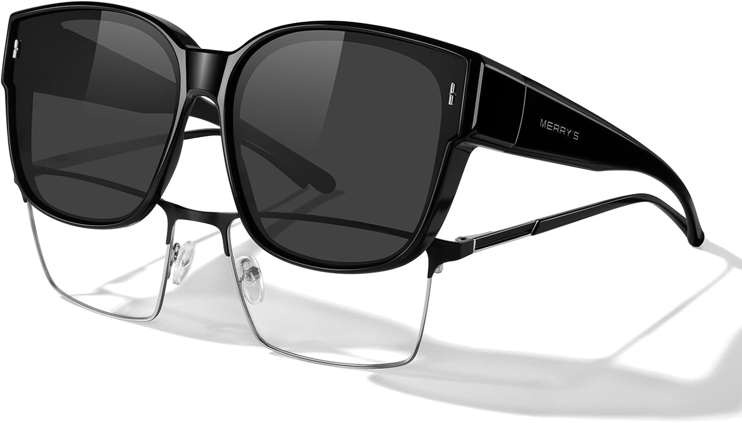 

Солнцезащитные очки MERRY'S Trendy Fit Over Polarized Sunglasses для мужчин и женщин, квадратной формы, с защитой UV400, модель S6062, Black Frame/Black Polarized Lens