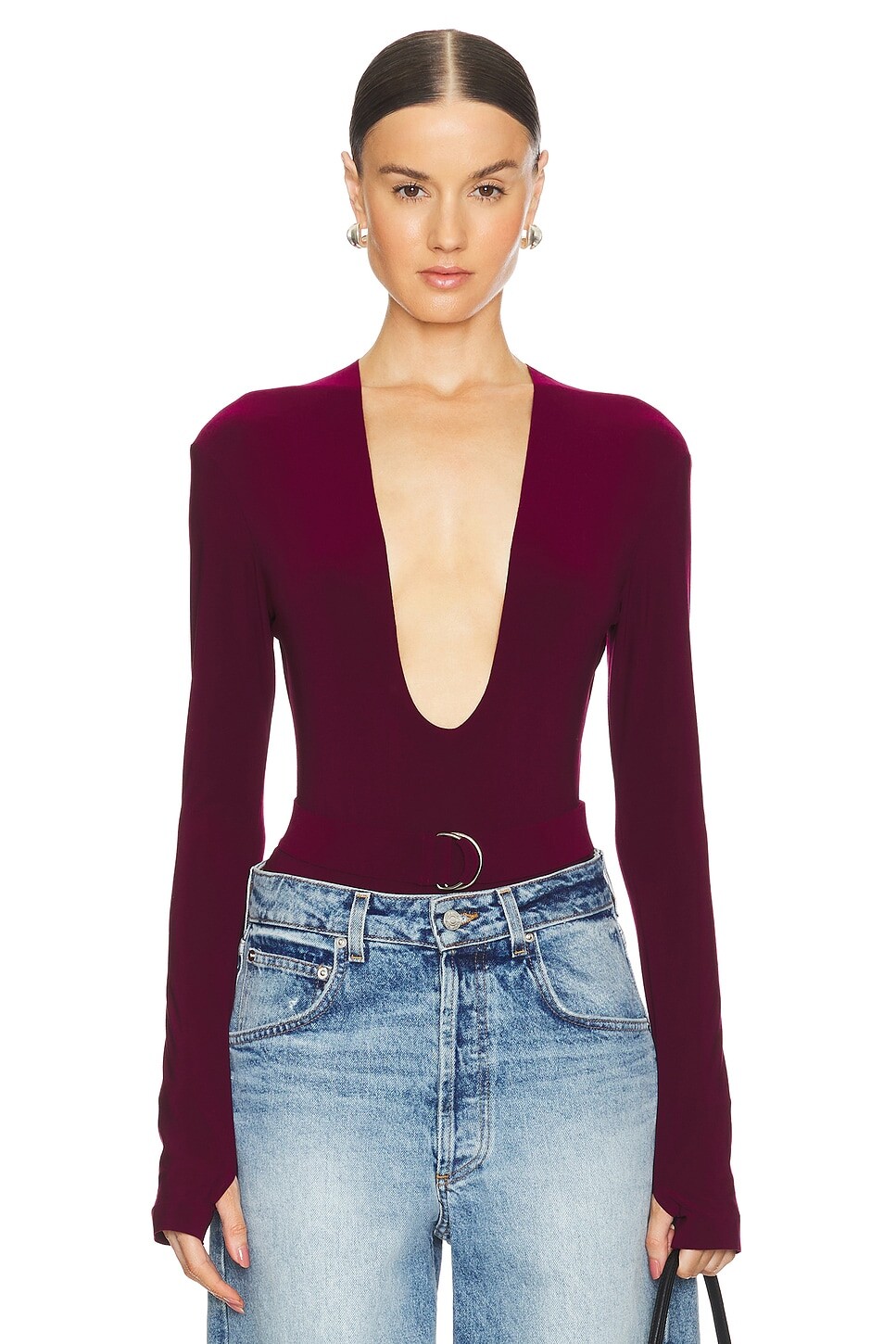 

Боди x revolve с длинным рукавом и глубоким u-образным вырезом Norma Kamali, цвет plum