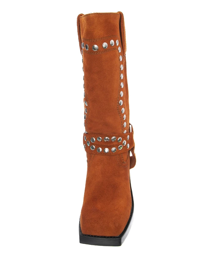 Ботинки на блочном каблуке из замши с заклепками Jeffrey Campbell, коричневый — фото 3