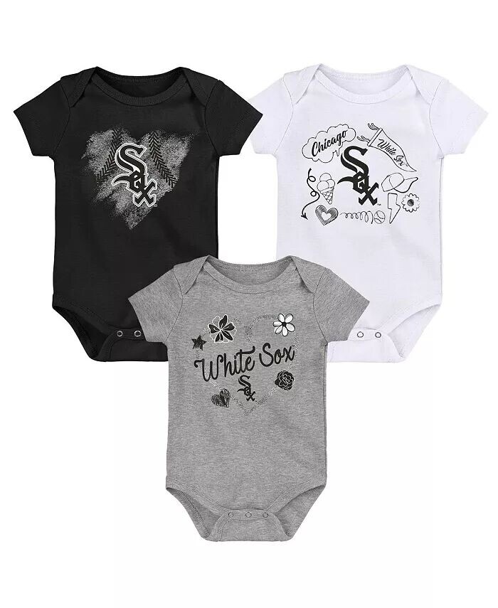 

Комплект из 3 боди для новорожденных и младенцев Chicago White Sox черного, белого и серого цвета Outerstuff